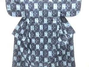 アンティーク　木綿本場久留米絣　抽象花模様単衣着物